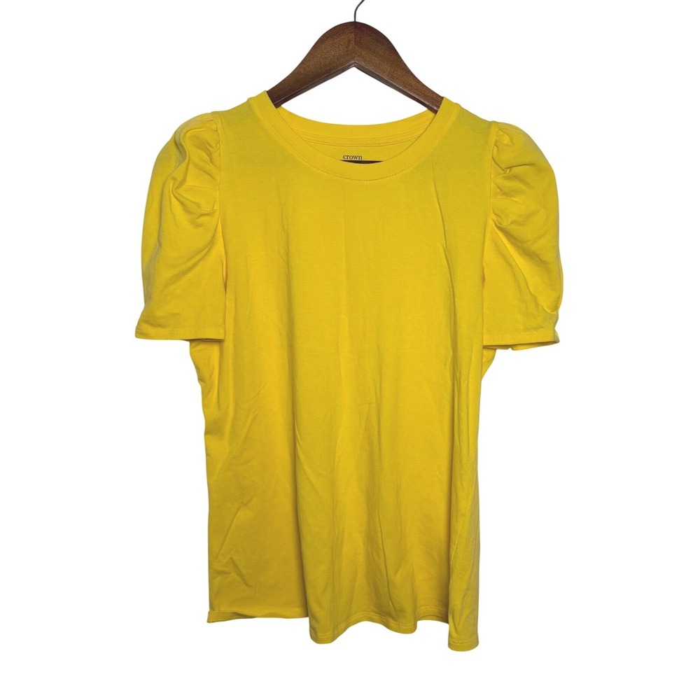 Crown & Ivy Puff Sleeve Top Yellow Pima Cotton Spandex Knit Tee Medium